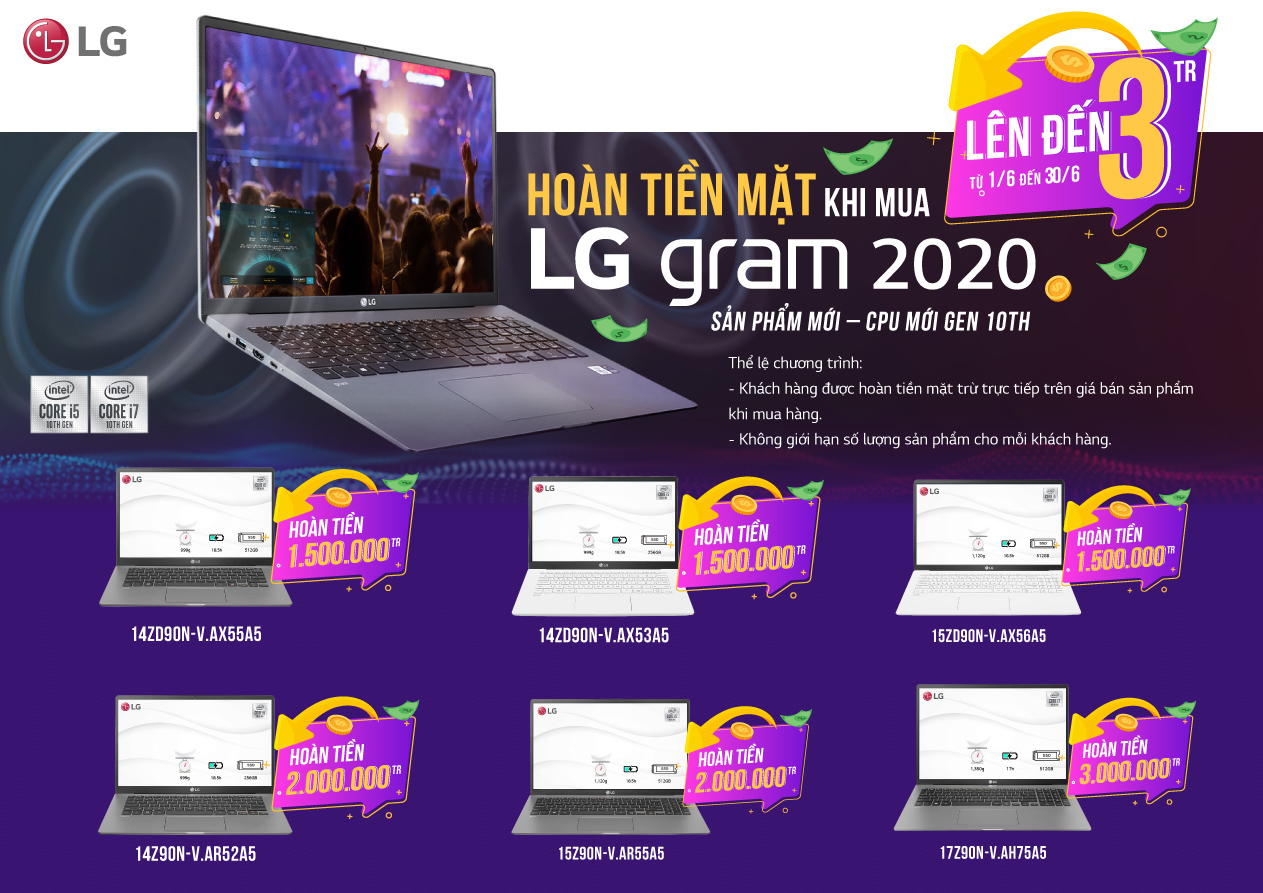 HOÀN TIỀN MẶT KHI MUA LG gram 2020